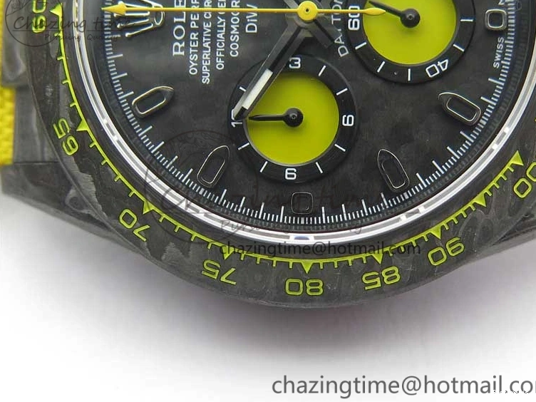 0102 Supportive Daytona DIW Carbon Case and Bezel Black Yellow Dial on Yellow Nylon Strap A 3220